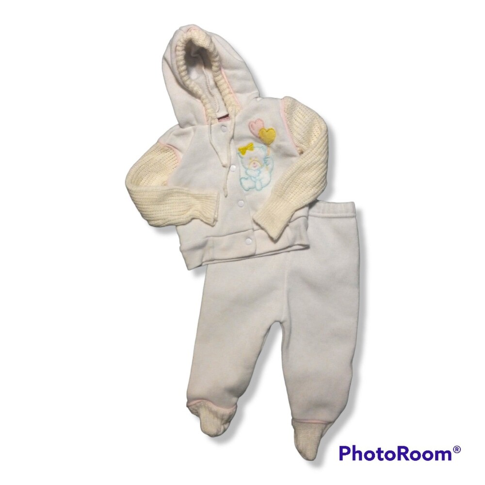 Vintage Child Wise Jacket & Sweat Pant Set-3-6 Months-Crochet Sleeves-Teddy Bear
